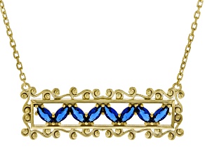 Blue Sapphire Simulant 18K Gold Over Sterling Silver Bar Necklace 6x3mm