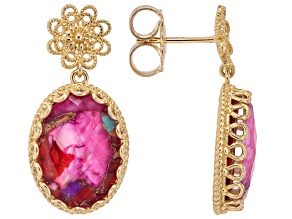 Turquoise & Purple Spiny Oyster Doublet 18k Gold Over Silver Earrings 18x13mm