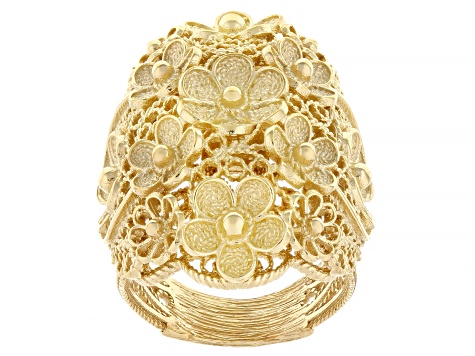18K Yellow Gold Over Sterling Silver Floral Ring