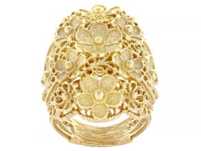 18K Yellow Gold Over Sterling Silver Floral Ring
