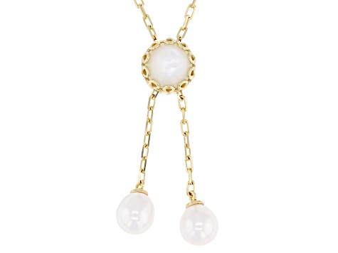Mother-of-Pearl 18K Gold Over Silver Bolo Necklace 10mm