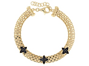 Black Spinel 18K Gold Over Sterling Silver Quatre Foil Station Bracelet 0.012ctw