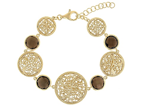 Smoky Quartz 18K Gold Over Sterling Silver Disc Station Bracelet 3.30ctw