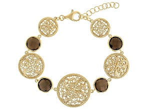 Smoky Quartz 18K Gold Over Sterling Silver Disc Station Bracelet 3.30ctw