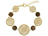 Smoky Quartz 18K Gold Over Sterling Silver Disc Station Bracelet 3.30ctw