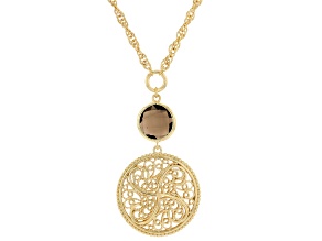 Smoky Quartz 18K Gold Over Sterling Silver Disc Necklace 3.30ct