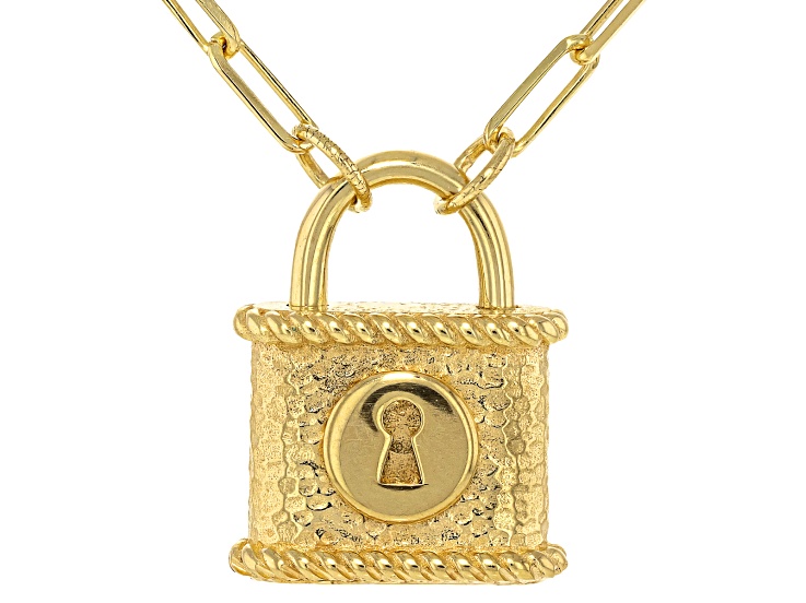 18K Gold Over Sterling Silver Lock Motif Necklace - TRK644A | JTV