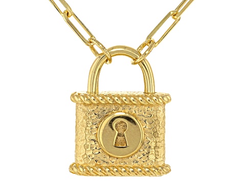 18K Gold Over Sterling Silver Lock Motif Necklace - TRK644A | JTV