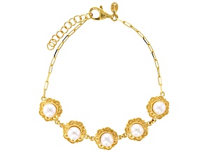 Cultured Freshwater Pearl 18K Gold Over Sterling Silver Station Bracelet