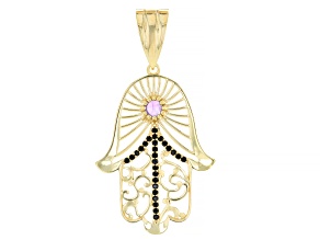 4mm Amethyst & 1.30mm Black Spinel 18K Gold Over Sterling Silver Hamsa Hand Enhancer Pendant