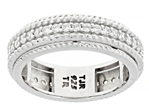 Cubic Zirconia Rhodium Over Sterling Silver Spinner Band Ring 0.02ctw