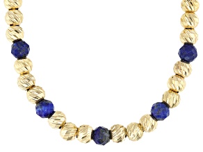 Beaded Lapis Lazuli 18K Yellow Gold Over Sterling Silver Necklace, 6mm