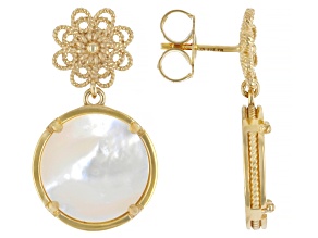 Mother-of-Pearl 18K Gold Over Silver Earrings, 14mm
