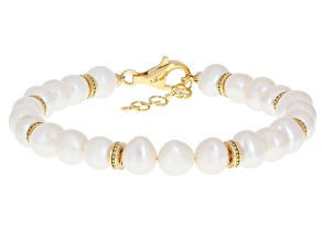 Cultured Freshwater Pearl 18K Gold Over Sterling Silver Bracelet, 6.5-7mm