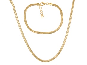 18K Gold Over Sterling Silver Herringbone Necklace & Bracelet Set, 3.4mm