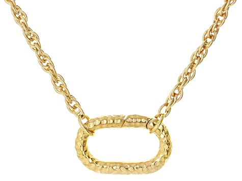 18K Gold Over Sterling Silver Hammered Oval Enhancer 2mm Rope Chain Necklace