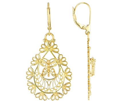 18K Yellow Gold Over Sterling Silver Filigree Earrings