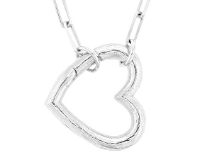 Platinum Over Sterling Silver Heart 2.3mm Paperclip Necklace