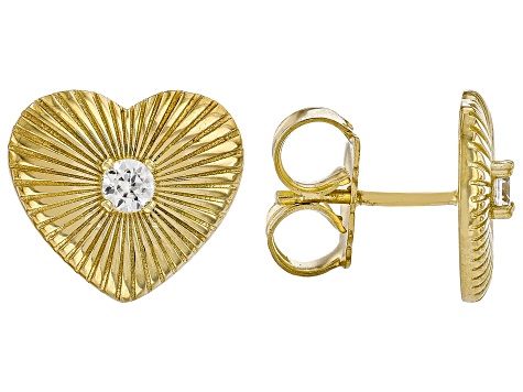 White Zircon 18K Gold Over Sterling Silver Heart Earrings, 0.12ctw