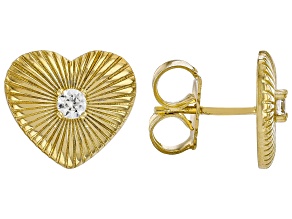 White Zircon 18K Gold Over Sterling Silver Heart Earrings, 0.12ctw