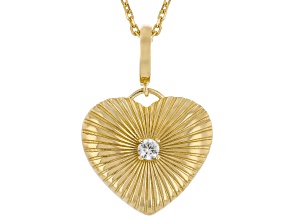 White Zircon 18K Gold Over Sterling Silver Heart Enhancer Pendant With 18"L Chain, 0.12ct