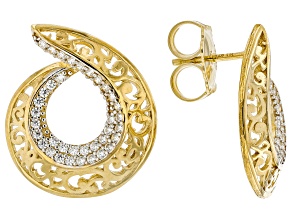 Cubic Zirconia 18K Gold Over Sterling Silver Earrings, 0.01ctw