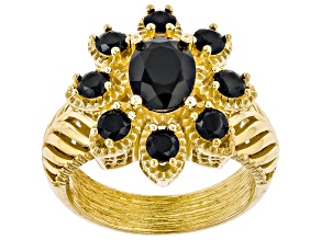 Black Spinel 18K Gold Over Sterling Silver Floral Ring, 1.53ctw