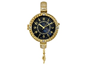 Black Mother-Of-Pearl 18k Gold Over Bronze with Cubic Zirconia Dial Watch, 0.04ctw