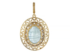 Aquamarine With Cubic Zirconia 18K Gold Over Silver Pendant, 14x10mm, 0.18ctw