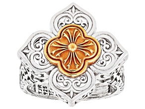 Two-Toned Bronze, Rhodium Over Sterling Silver Clover Ring