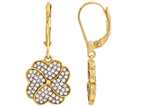 Cubic Zirconia 18K Gold Over Sterling Silver Clover Earrings, 0.012ctw