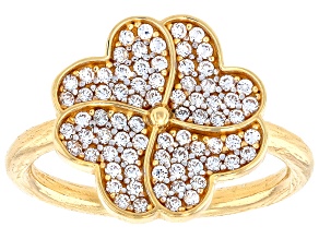 Cubic Zirconia 18K Gold Over Sterling Silver Clover Ring, 0.012ctw