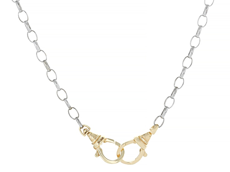 Rhodium Over Sterling Silver Chain Necklace with Bronze Orbit Clasps
