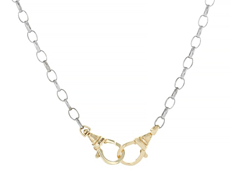 Rhodium Over Sterling Silver Chain Necklace with Bronze Orbit Clasps