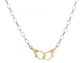 Rhodium Over Sterling Silver Chain Necklace with Bronze Orbit Clasps