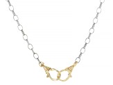 Rhodium Over Sterling Silver Chain Necklace with Bronze Orbit Clasps