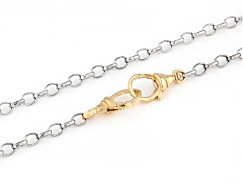 Rhodium Over Sterling Silver Chain Necklace with Bronze Orbit Clasps