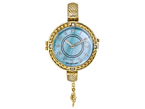 Teal Mother-Of-Pearl 18k Gold Over Bronze with Cubic Zirconia Dial Watch, 0.035ctw
