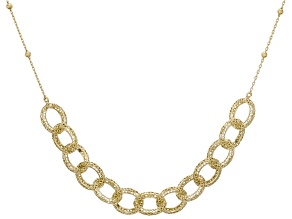 18K Yellow Gold Over Sterling Silver Filigree Circle Link Necklace With Beaded Chain