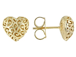 18K Gold Over Sterling Silver Filigree Heart Stud Earrings