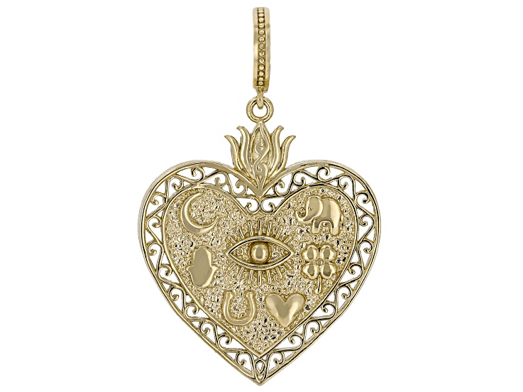 18K Gold Over Sterling Silver Luck Motif Heart Enhancer Charm