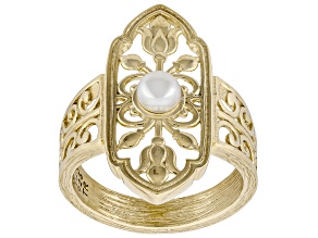 Cultured Freshwater Pearl 18K Gold Over Sterling Silver Tulip Filigree Ring, 4mm