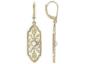 Cultured Freshwater Pearl 18K Gold Over Sterling Silver Tulip Filigree Earrings, 4mm