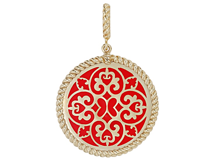 Red Enamel with Filigree 18k Gold Over Sterling Silver Enhancer, 24mm
