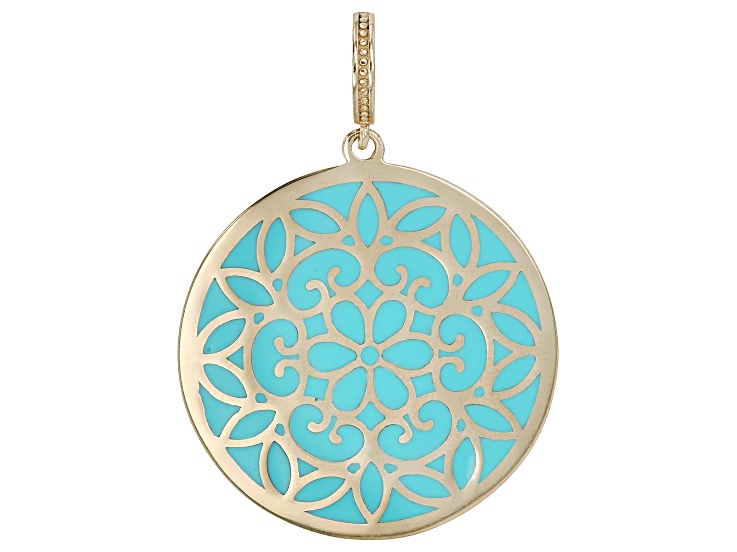 Artisan Collection of Turkeyâ„¢ Blue Enamel with Design 18k Gold Over Sterling Silver Enhancer, 26mm