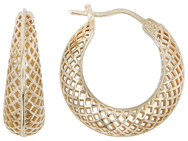 Artisan Collection of Turkeyâ„¢ 25mm Lattice 18k Yellow Gold Over Sterling Silver Hoop Earrings