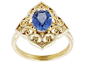Lab Created Ceylon Color Sapphire 18k Gold Over Silver Ring, 0.72ct