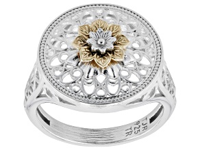 Sterling Silver with 18K Gold Floral Design Two-Tone Ring
