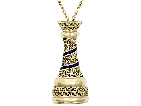 Filigree 18k Gold Over Bronze, Blue Enamel Queen Secret Necklace