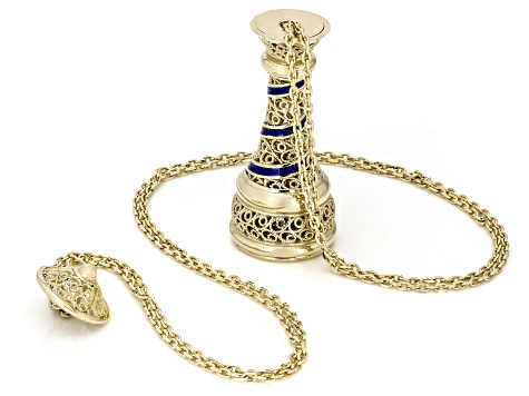 Filigree 18k Gold Over Bronze, Blue Enamel Queen Secret Necklace